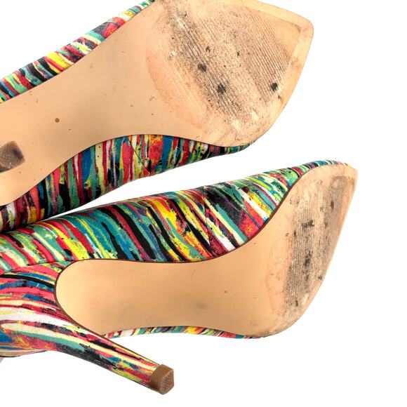 Prabal Gurung for Target Heels 7 Multi Stripe Pink Green Pumps Glam - Picture 6 of 7